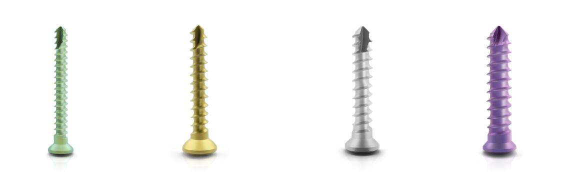 [Translate to Spanisch:] four different dev-os bone screws in different diameters and colours