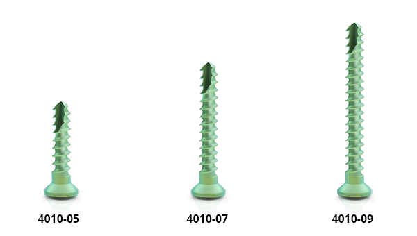 [Translate to Spanisch:] Three lengths of titanium microscrews, diameter 1.0 mm, green anodized