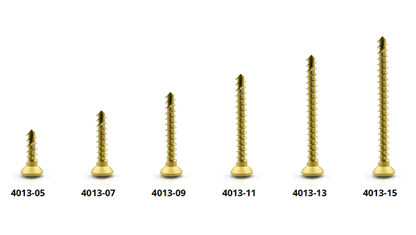 Titanium microscrews, Ø 1.3 mm Six lengths of yellow titanium microscrews, diameter 1.3 mm